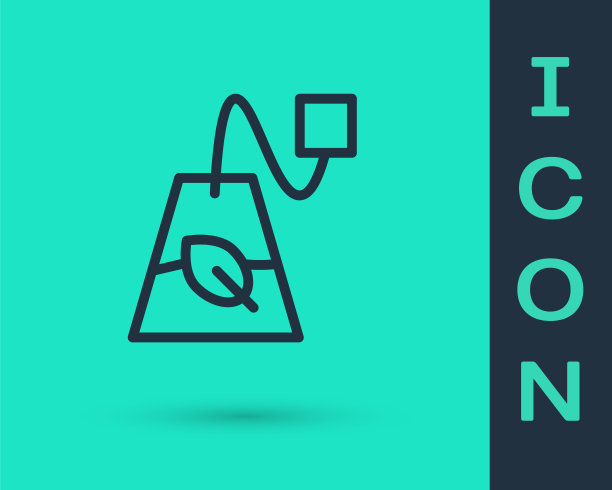 红茶线茶包图标孤立在绿色背景。向量图片下载