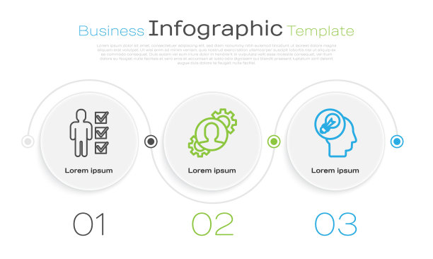 Set line User of man in business suit, Human with gear inside and Human head with lamp bulb. 业务信息模板。向量图片下载