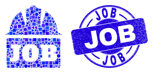 蓝色的工作印章和工作头盔马赛克图片下载