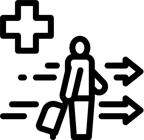 医疗援助的游客与手提箱图标图片下载