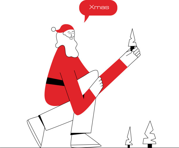 圣诞老人和圣诞树。轮廓平面矢量插图孤立在白色背景为网页设计，登陆页，圣诞祝贺图像。每股收益10图片下载