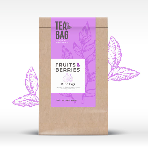 工艺纸袋与水果和浆果茶标签图片下载