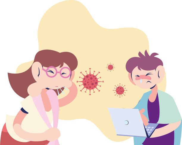 一对生病的夫妇在电脑前工作图片下载