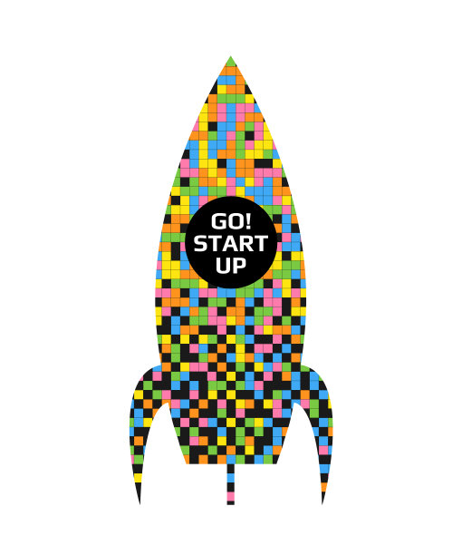 彩虹像素火箭标志上的白色背景图片下载