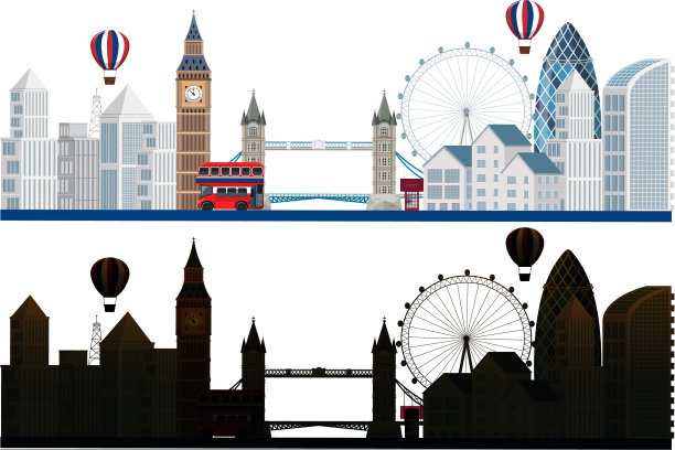 景观城市与许多建筑在颜色图片下载