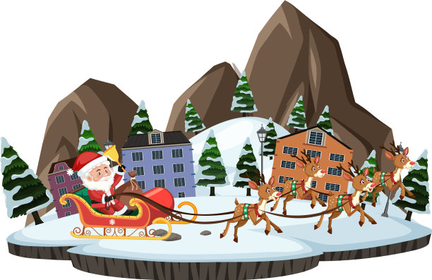 圣诞老人带着驯鹿穿过城市图片下载