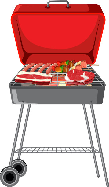 烧烤架与食物在白色背景图片下载