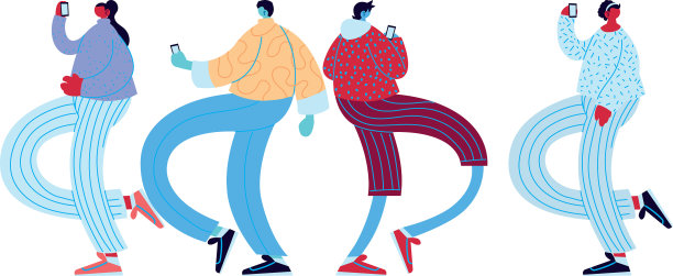 人们用休闲服装和智能手机画漫画图片下载