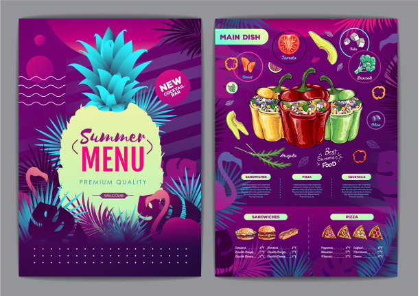 餐厅夏季热带梯度菜单设计图片下载