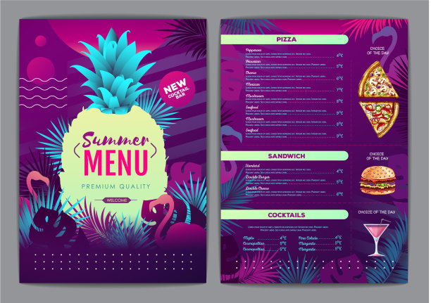 餐厅夏季热带梯度菜单设计图片下载