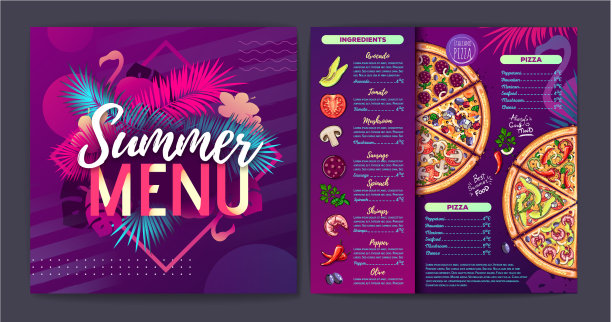 餐厅夏季热带梯度披萨菜单图片下载