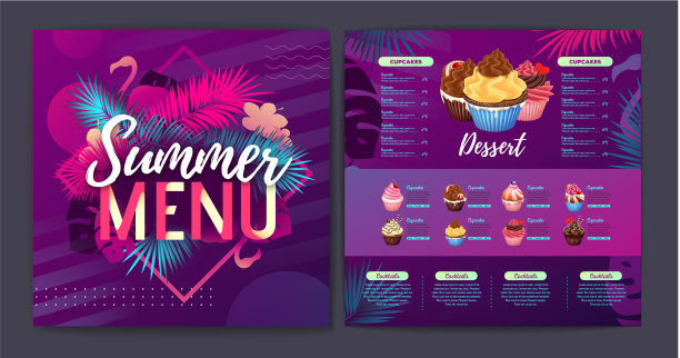 餐厅夏季热带梯度甜点菜单图片下载