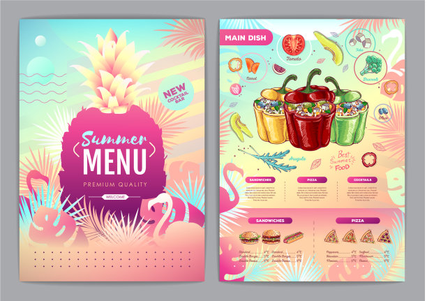 餐厅夏季热带梯度菜单设计图片下载