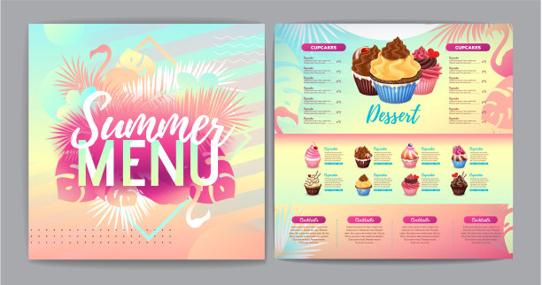餐厅夏季热带梯度甜点菜单图片下载