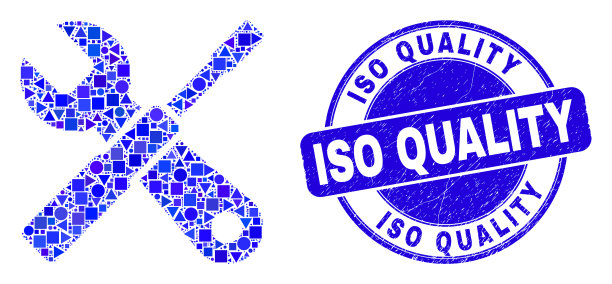 蓝色划痕ISO质量印章和设置工具图片下载