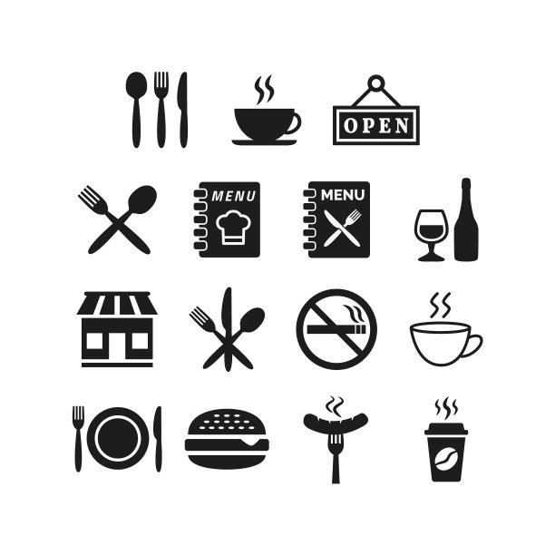 餐厅和咖啡馆图标设置在白色背景图片下载