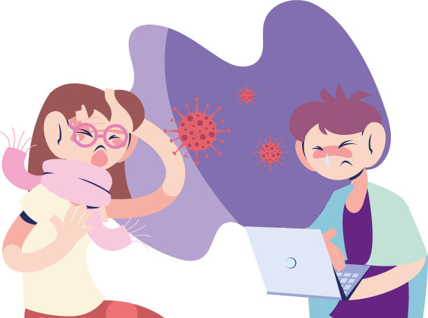 一对生病的夫妇在电脑前工作图片下载