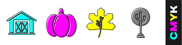 农家设置南瓜叶或树叶和树图片下载