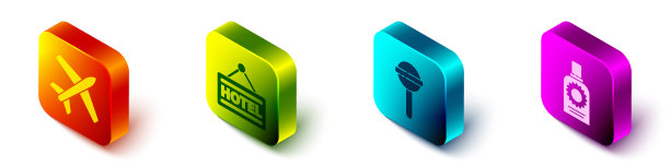 设置等距平面招牌与文本酒店图片下载