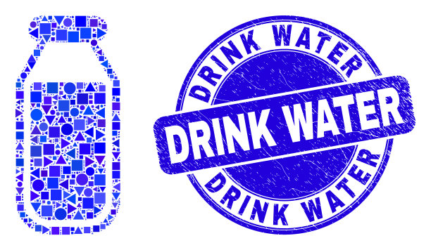 蓝色遇险饮水水封和饮水瓶图片下载