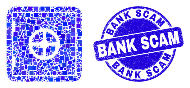 蓝色苦恼银行诈骗印章和银行保险箱图片下载