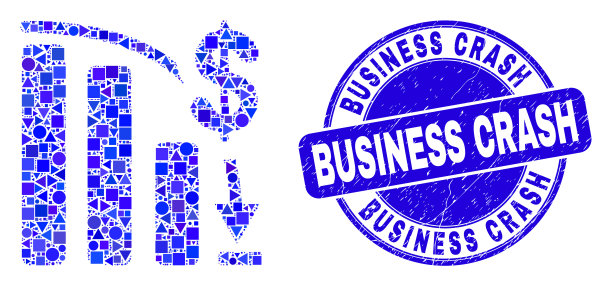 蓝色擦伤的商业崩溃印章和破产图片下载
