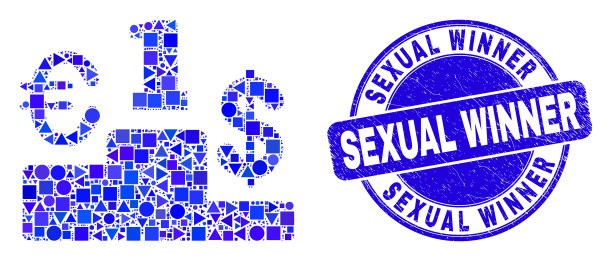 蓝色刻划的性赢家印章和货币图片下载