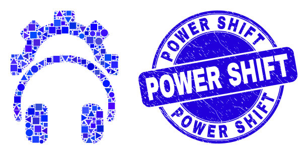 蓝色划痕的动力换挡密封和齿轮图片下载