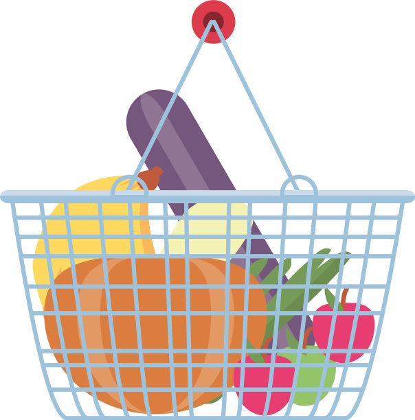 上面有水果和蔬菜的购物篮图片下载
