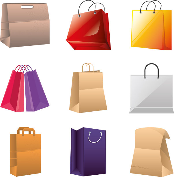 在白色背景上设置购物袋图标图片下载