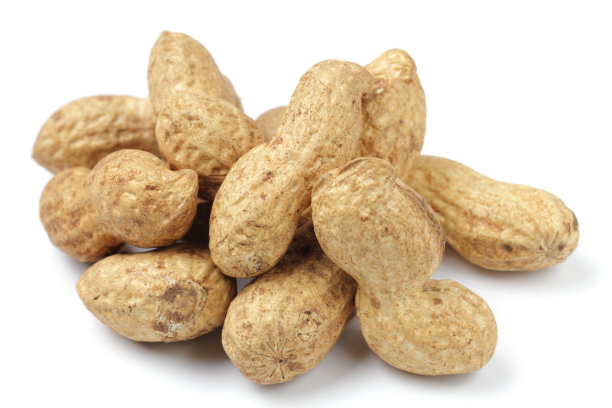 在白色背景上的花生壳特写，孤立。图片下载