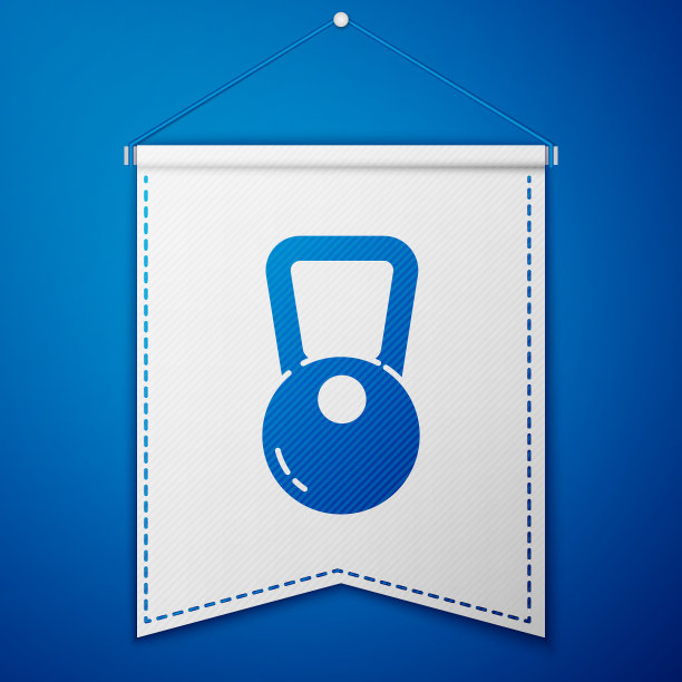 蓝色壶铃图标孤立在蓝色背景上图片下载