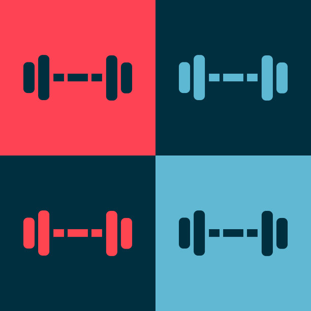 波普艺术哑铃图标孤立的颜色背景图片下载