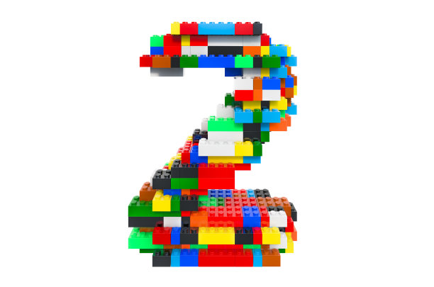 2从彩色的积木，3D渲染孤立的白色背景图片下载