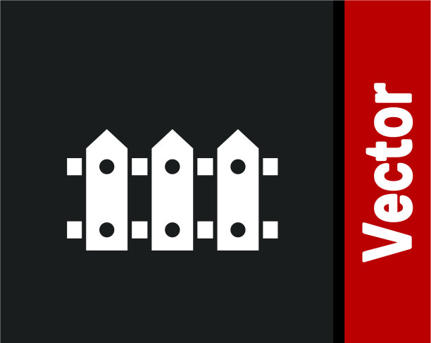 白色花园栅栏木制图标孤立在黑色图片下载