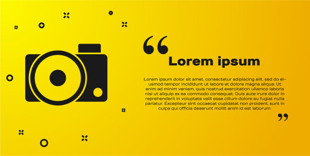 黑色照片相机图标孤立在黄色图片下载