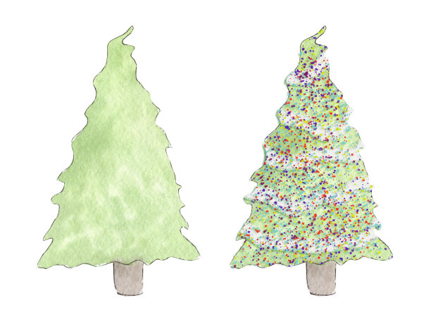 水彩圣诞树插画，装饰圣诞树。图片下载