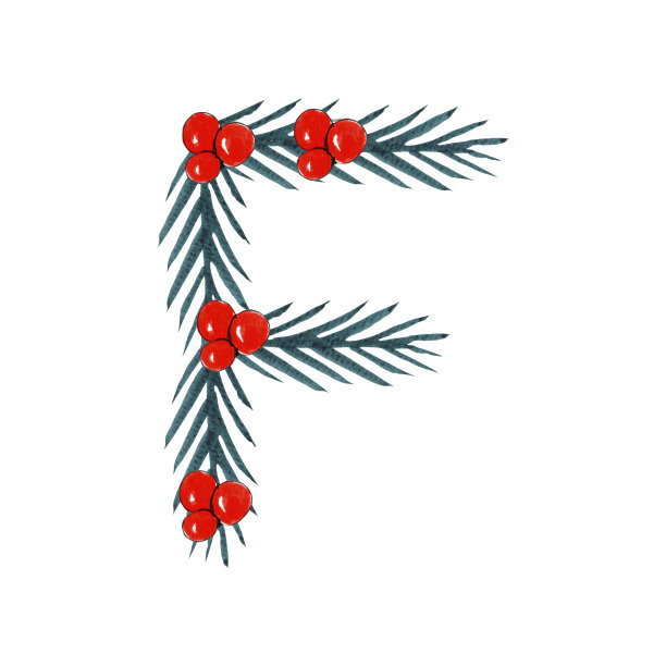 水彩圣诞F字母设计，圣诞和新年字母。图片下载