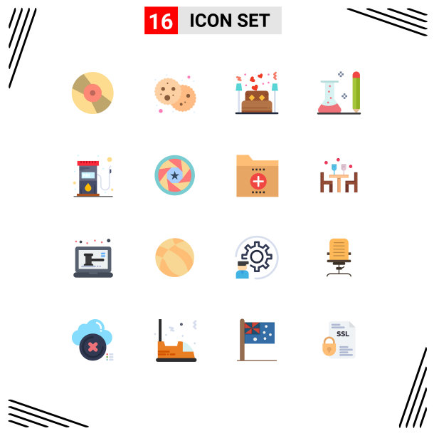 设置16商业平面颜色包装的科学图片下载