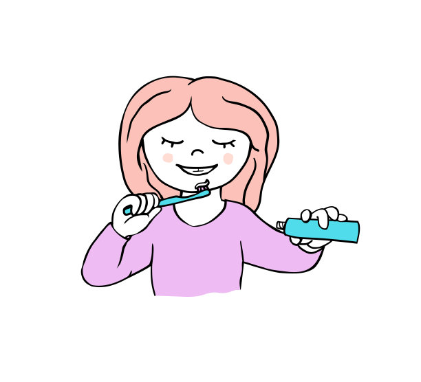 女孩刷牙。矢量插图涂鸦图片下载