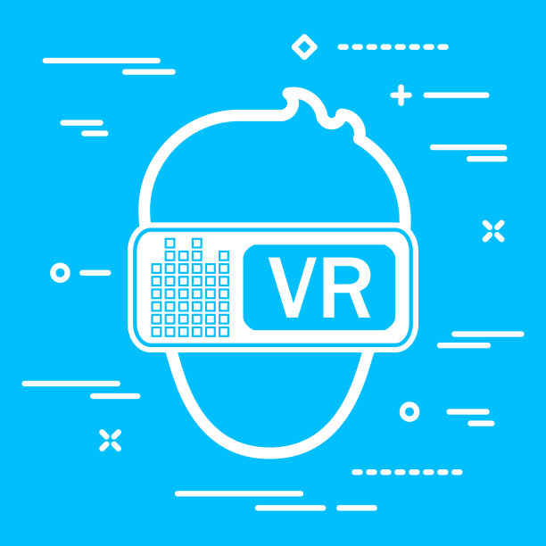 扁平图标的人在虚拟现实眼镜在一个蓝色的背图片下载