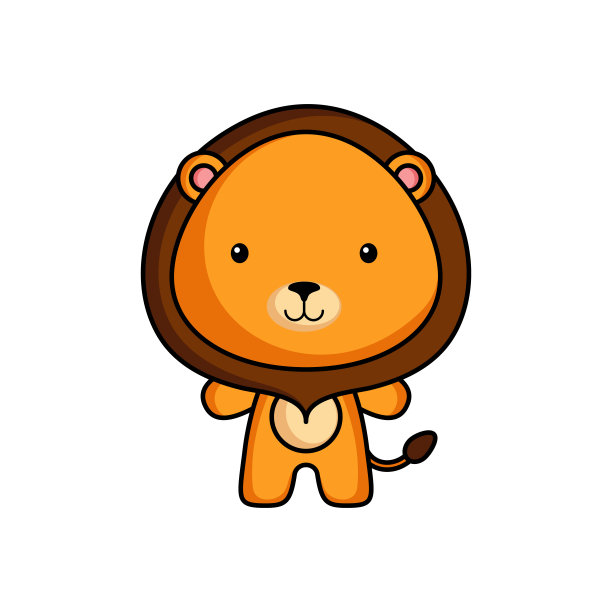 可爱的卡通狮子标志模板在白色的背景。吉祥物动物人物设计画册、剪贴簿、贺卡、请柬、传单、贴纸、卡片。矢量插图。图片下载