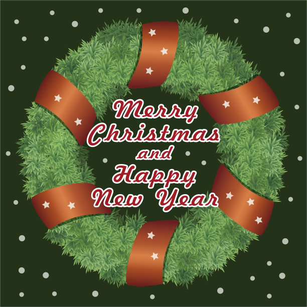 矢量圣诞针叶花环与红丝带与祝贺文本图片下载