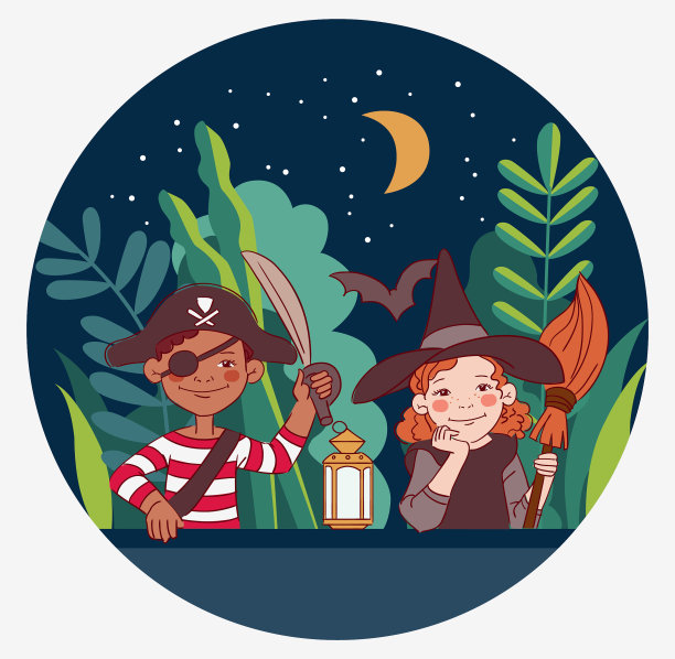 穿着狂欢节服装的可爱孩子们。矢量图图片下载