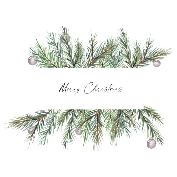 水彩插图。由冷杉树枝和圣诞树装饰制成的框架。圣诞水彩模板的卡片，邀请和文字放置。图片下载