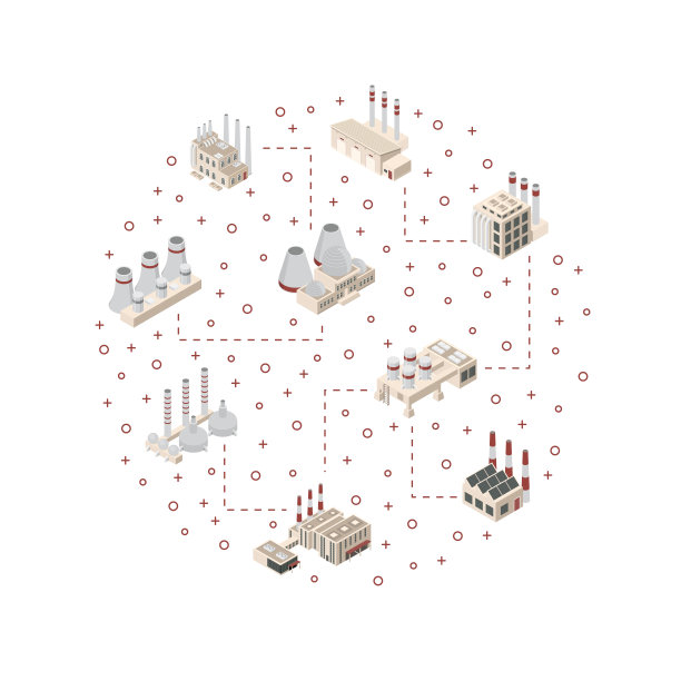 工厂建筑或建筑物概念圆形设计横幅三维等距视图。向量图片下载