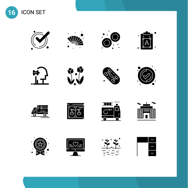可编辑的线包16个简单的固体字形图片下载