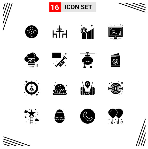 在照片屏幕的网格上设置16个实字形图片下载