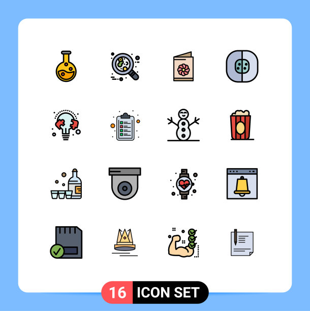 包装16个现代平色填充线条标志图片下载