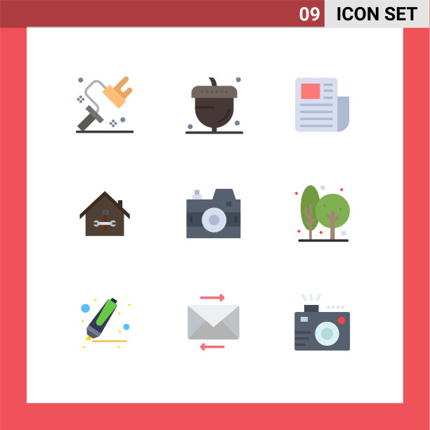 包装9个现代平面颜色的标志和符号图片下载